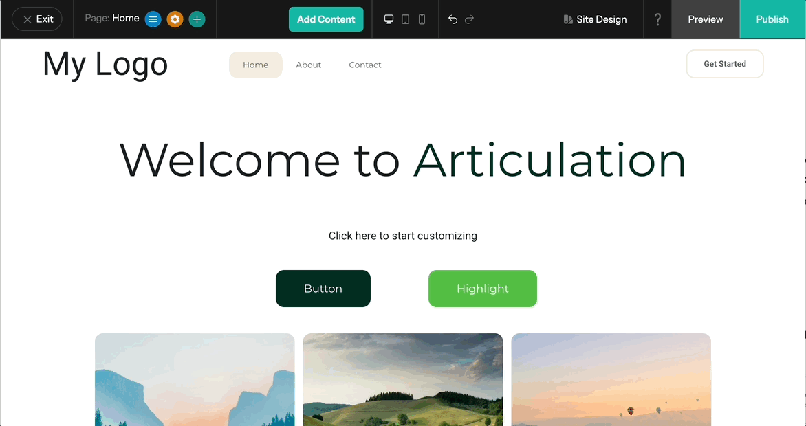 An image of the Articulation website editor