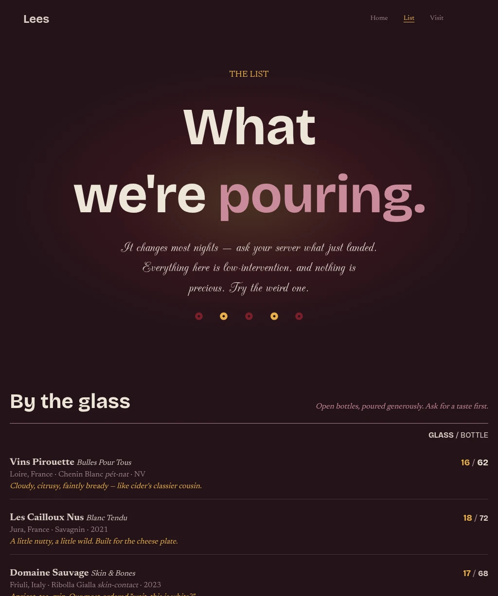 Wine Bar page