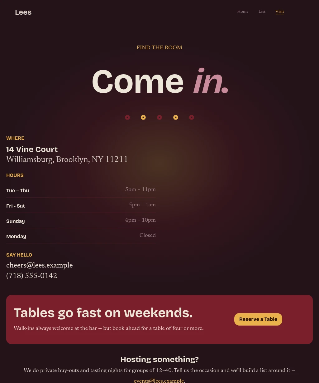 Wine Bar page